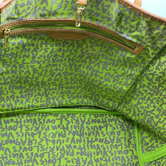 Louis Vuitton x Stephen Sprouse Graffiti Neverfull Gm Neon Green Tote Bag Rare - Picture 8 of 16